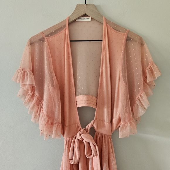 Spell x Coachella Peach High Low Grace Cutout Tulle Midi Dress - Picture 5 of 15